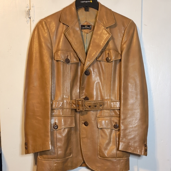 Cortefiel Other - Vint. 70s Cortefiel Retro tan leather jacket 38 chest (mens small)